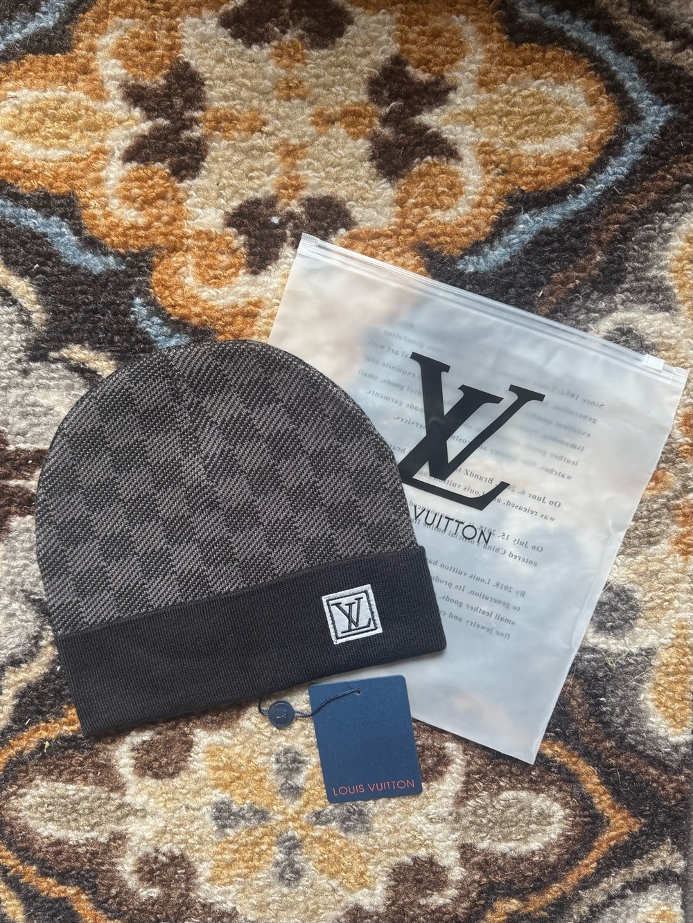 Louis Vuitton Black and Gray Checkered Knit Beanie